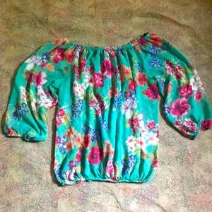 Sweet pea sheer floral print summer vibrant blouse